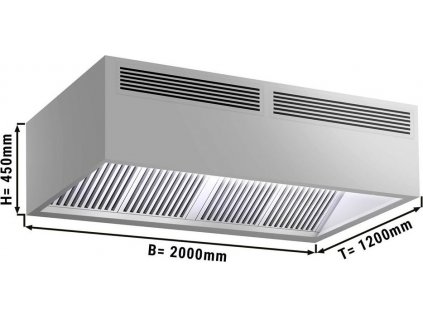 Indukční stropní digestoř - 2,0 m - s filtrem a LED lampou
