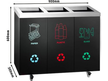 Systém třídění na tři druhy odpadu - 4 kolečky - nerez