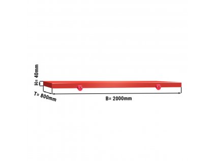 Cutting board for work table - 2000x800mm - HACCP compliant - Red