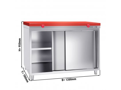 Stainless steel work cabinet PREMIUM - 1200x700mm - with sliding door - incl. cutting board red