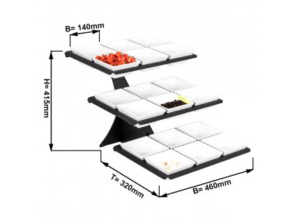 Etagere / Buffet stand - Black - incl. 18 melamine bowls - Square