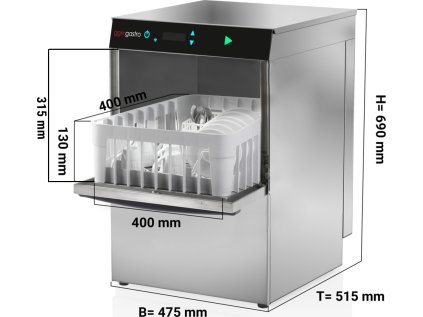 Myčka skla 2,97 kW - Bez vypouštěcího čerpadla - S čerpadlem na mycí prostředek a přívodem oplachového prostředku (dvojitá stěna) - 230 V