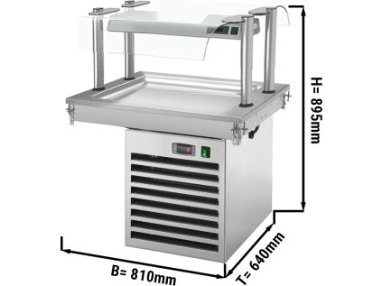 Instalační chladící deska - 0,8 m - +2 ~ +8 °C - 2x GN 1/1 - se skleněnou ochranou proti kýchání