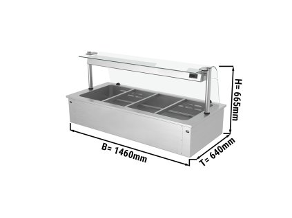Instalační ohřevná vana - 1,5m - 4x GN 1/1 - se skleněnou ochranou proti kýchání