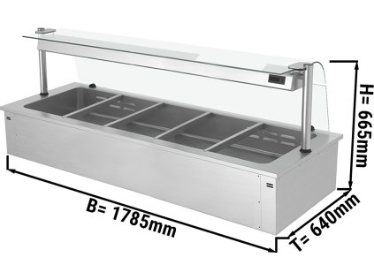 Instalační ohřevná vana - 1,8m - 5x GN 1/1 - se skleněnou ochranou proti kýchání - 1,8 m - Serie C