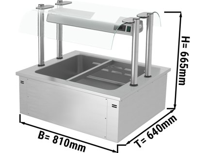 Instalační ohřevná vana - 0,8m - 2x GN 1/1 - se skleněnou ochranou proti kýchání