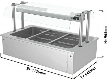 Instalační ohřevná vana - 1,1 m - 3x GN 1/1 - se skleněnou ochranou proti kýchání