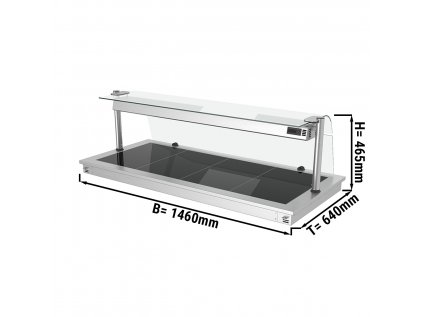 Instalační ohřevná deska - 1,5m - 4x GN 1/1 - se skleněnou zábranou proti kýchání