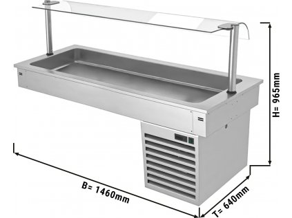 Instalační chladící vana - 1,5m - +2 ~ +8 °C - 4x GN 1/1 - se skleněnou zábranou proti kýchání
