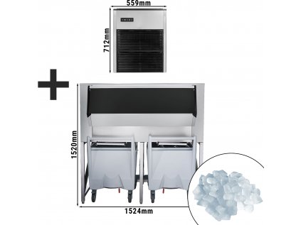 Výrobník ledových kostek - nugety - 335 kg/ 24h - včetně nádoby na led a přepravního vozíku
