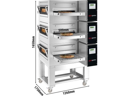 (3 kusy) Elektrické průběhové pizza pece - 1,26 x 1,75 m - včetně podstavce