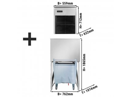 Výrobník ľadových kociek - tvar : nugety - 335 kg / 24h - vrátane nádoby na ľad a prepravného vozíka