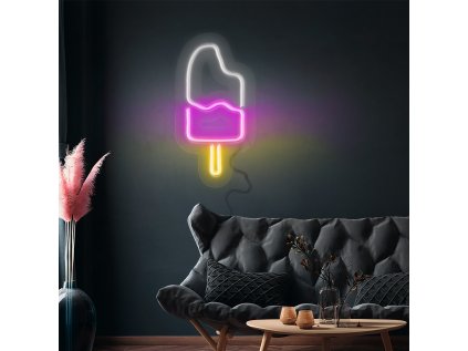 LED svetelný obraz – zmrzlina/nanuk – biela/ružová/žltá – 450 x 203 mm