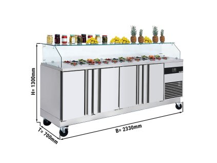 Přípravný chladící stůl / saladeta - 2,33 x 0,7 m - se 4 dveřmi - pro 10x GN 1/6
