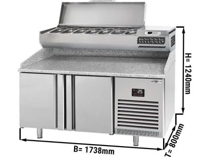 Commercial Refrigerated Pizza Prep Counter PREMIUM – 3 Doors - Glass Top - 1980×700×980 mm