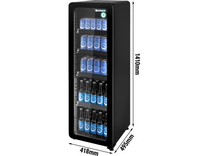 GASTRO COOL | Retro lednice na nápoje - prosklená - 135 litrů - úzká - černá