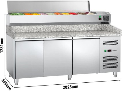 Chladící stůl na pizzu ECO - 2000x800mm - 3 dveře - včetně chladicí vitríny