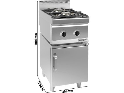 Plynový sporák - 2 hořáky (10 kW) s pilotním plamenem - vč. podstavce s 1 dveřmi