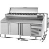 Commercial Refrigerated Pizza Prep Counter Premium PLUS - 2305x800 - 3 Doors - Top Display Rail - 11x GN 1/4