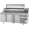 Commercial Refrigerated Pizza Prep Counter Premium PLUS - 2305x800 - 3 Doors - Top Display Rail - 11x GN 1/4