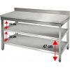 Nerezový pracovný stôl ECO so spodnou policou a zadným lemom - 1400 x 700 x 870 mm