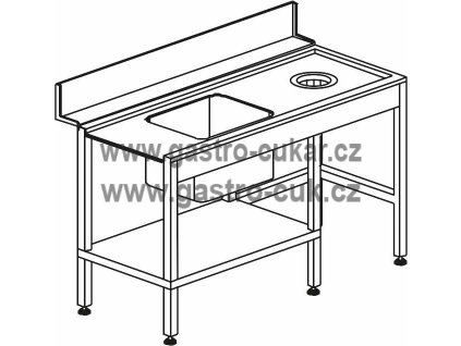 Stůl vstupní s dřezem s odpadním otvorem a policí 1500 x 730 x 850 mm