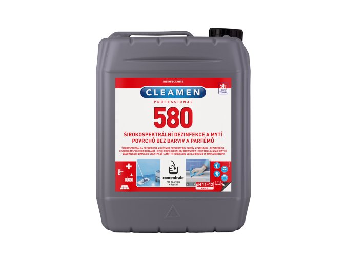 CLEAMEN 580 concentrate širokospektrální dezinfekce a mytí povrchů bez barviv a parfémů 5l
