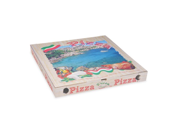Krabice na pizzu (mikrovlnitá lepenka) G4 bílá s potiskem 46 x 46 x 5 cm [100 ks]