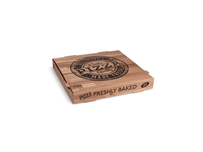 Krabice na pizzu (mikrovlnitá lepenka) H4 kraft s potiskem 28 x 28 x 4 cm [100 ks]