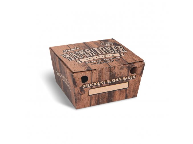 Burger box (mikrovlnitá lepenka) kraft s potiskem 150 x 150 x 95 mm [100 ks]