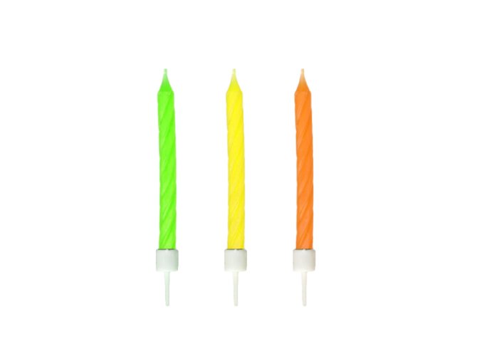 Narozeninová svíčka se stojánkem neon Ø5 x 60 mm [12 ks]