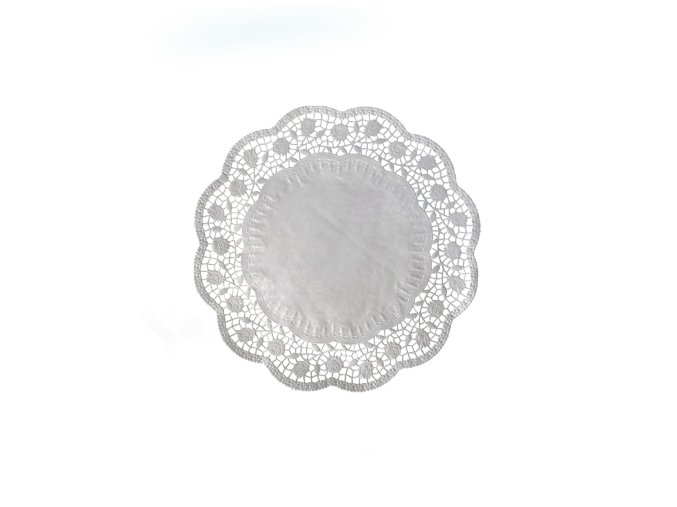Dekorativní krajka (PAP) kulatá bílá Ø20cm [100 ks]
