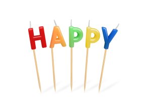 Set svíček na špejli "HAPPY BIRTHDAY" 65mm [1 sada]
