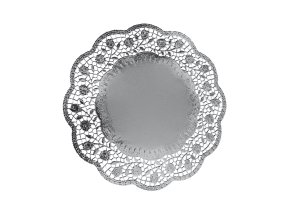 Dekorativní krajka (PAP/ALU) kulatá stříbrná Ø32cm [4 ks]