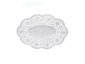 Dekorativní krajka (PAP) oválná bílá 36 x 28 cm [100 ks]