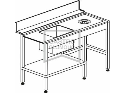 Stůl vstupní s dřezem s odpadním otvorem a policí 1500 x 730 x 850 mm (Varianta Stůl vstupní s dřezem s odpadním otvorem a policí 1500 x 730 x 850 mm)