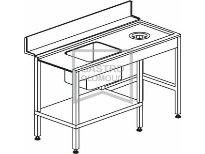 Stůl vstupní s dřezem s odpadním otvorem a policí 1500 x 730 x 850 mm