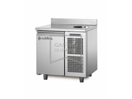 Chladící stůl TA09/1MS s deskou, dřezem a zadním lemem (Varianta Chladící stůl TA09/1MS s deskou, dřezem a zadním lemem)