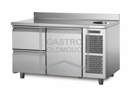 Chladící stůl TA13/2MS s deskou, dřezem a zadním lemem (Varianta Chladící stůl TA13/2MS s deskou, dřezem a zadním lemem)