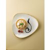 STONECASE WHITE DESSERT LEMON TART MERINGUE CHOCOLATE SWIRL TRIANGLE PLATE OVERHEAD