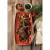 STONECAST SPICED ORANGE RECTANGULAR PLATE LAMB & BOT & LIMA OVERHEAD