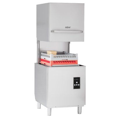 Kapotová myčka s dávkovačem leštícího prostředku a odpadovým čerpadlem, koš 500x500 mm, 630x770x1485 mm | ASBER, GEX-H500 B