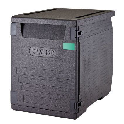 Termoizolační box Cam GoBox s předním plněním pro nádoby 600x400 mm, s 9 vestavěnými drážkami, Cambro, 126 l, s 9 drážkami, 126L, Černá, 770x540x(H)687mm
