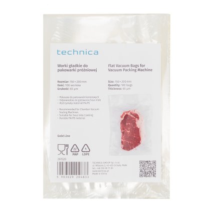Sáčky hladké 150x200 mm do komorové vakuové baličky, 100 ks | TECHNICA, Gold Line