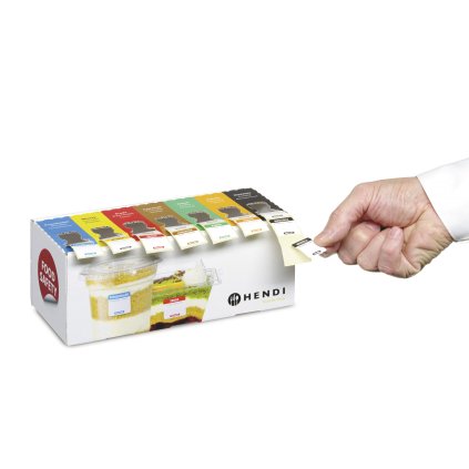 Sada opakovaně použitelných štítků pro bezpečnost potravin pro každý den v týdnu s dávkovačem , 240x80x(H)100mm | HENDI, 850305