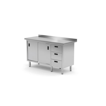 Nástěnný stůl se třemi zásuvkami vpravo a skříňkou s posuvnými dveřmi 1700x600x850 mm | TECHNICA, 139P1760