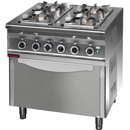 Plynový vařič 4-hořák, s elektrickou troubou 800x700x900 mm | KROMET, 000.KG-4s/PE-1