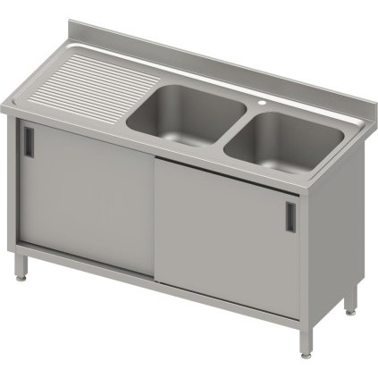 Stůl s dvojitým dřezem na pravé straně se skříňkou, 1900x700x850 mm | STALGAST, 984657190