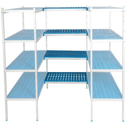 Hliníkový-polypropylenový spojovací regál, 4-patrový, 1640x400x1750 mm | ALUSHELF, 1PD-44+8P-84+16UM