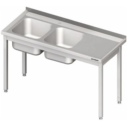 Stůl s dvoukomorovým dřezem po levé straně bez police 1100x700x850 mm | STALGAST, 980797110
